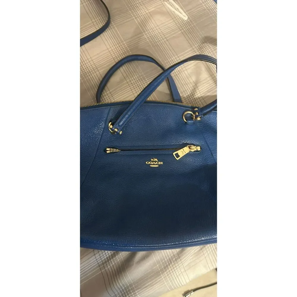 Coach Kelsey Blue Refined Pebble Leather Satchel Crossbody Shoulder Handbag
